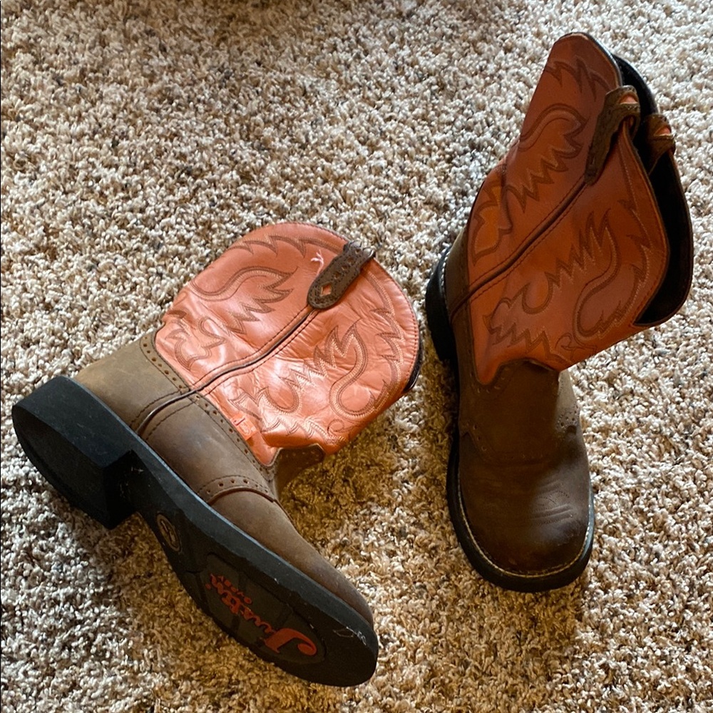 Coral and Brown Justin Boots